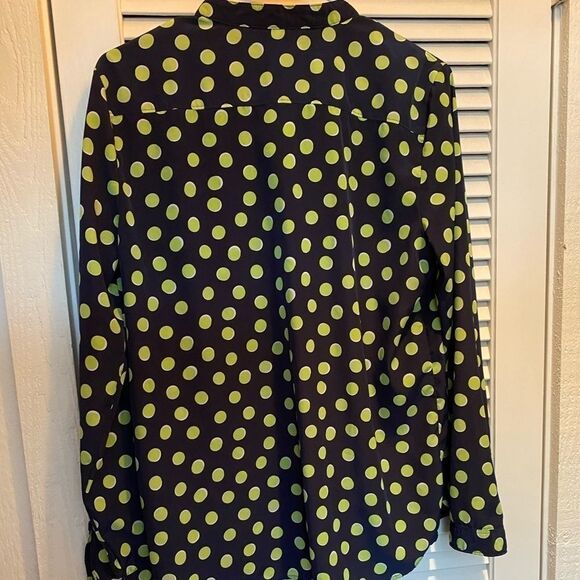 Gap navy and lime polka dot long sleeve blouse - Picture 9 of 10